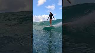 SURF LADIES  Surfer Girl on a Wave at Queens in WAIKIKI BEACH HAWAII surfing surfgirl lonboard [upl. by Aremaj]