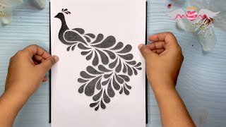 Simple Stencil Painting  Peacock Canvas Painting  How to cut stencil [upl. by Bevis832]