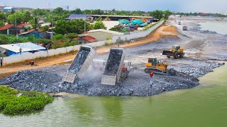 Bulldozer SHANTUI Dh17c2 in sand amp Move DumpTruck SHACMAN Transport Stone [upl. by Nitsirk]