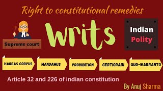 Habeas corpus  Mandamus  Prohibition  Certiorari  Quo warranto Writs in Indian constitution [upl. by Thilda]