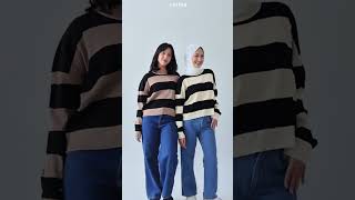 Cotton Inch  Hani Stripe Knit cottoninchforeveryyou ootd casualoutfit fashion [upl. by Oiramd]