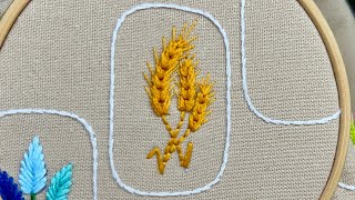 Wheatear Embroidery Spikelet Embroidery How to embroider a wheatear Handkerchief Designs Ideas [upl. by Anema717]