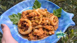 Zuppa di anelli di totano con piselli e merluzzo in padella al sugo Ricetta [upl. by Htebaras846]