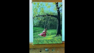 Niña jugando en el parque  Pintura acrílica para principiantes y expertos [upl. by Htaek]