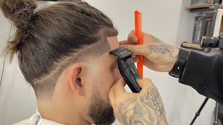 TAPER w MAN BUN  BARBER TUTORIAL [upl. by Brunelle]