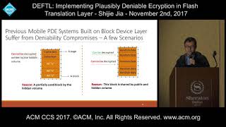 ACM CCS 2017  DEFTL Implementing Plausibly Deniable Encryption in Flash   Shijie Jia [upl. by Ennayram]