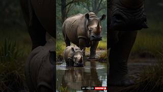 Rhino mother and calf 🦏🦏 rhino wildlife shorts youtubeshorts [upl. by Nessy]