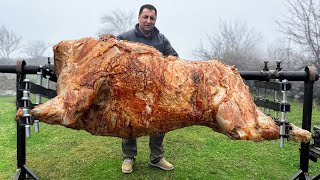 Roasting a Huge Bull on a Steel Spit The Best Meat Ive Tasted [upl. by Merlin]