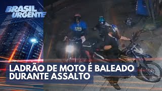 Ladrão de moto é baleado durante assalto  Brasil Urgente [upl. by Ramses]