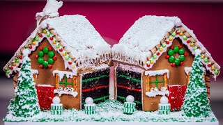 How To Make A Gingerbread House CAKE with chocolate buttercream candy and icing [upl. by Ynnig953]