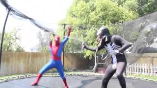 Spiderman Vs Venom  Real Life Superhero Battle  Trampoline Fight New [upl. by Atsyrhc]