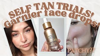 SUMMER PREP  SELF TAN TRIALS  Garnier Natural Bronze face drops  AltogetherAlanna [upl. by Oderfigis]