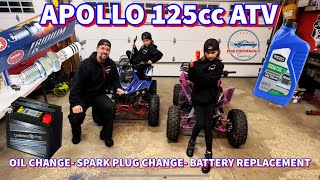 Apollo 125cc ATV Easy Oil change Spark Plug amp Battery replacement on our Chinese four wheeler [upl. by Eenyaj]