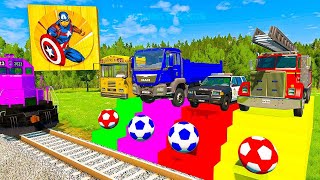 LONG CARS vs SPEEDBUMPS  Big amp Small Mcqueen with Spinner Wheels vs Thomas Trains  BeamNGDrive [upl. by Kotick]