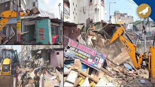 Shops demolished by GHMC at Mallepally Cross Road [upl. by Bunnie443]