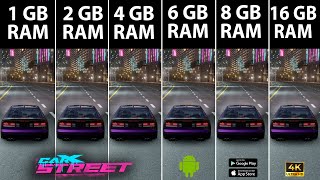 CarX Street RAM Comparison  1GB VS 2GB VS 4GB VS 6GB VS 8GB VS 16GB Android 4K 60 FPS [upl. by Wilmott]