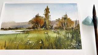 Watercolor landscape painting process [upl. by Anaeed549]