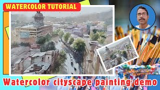 easy watercolor cityscape painting demo [upl. by Cowles]