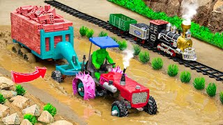 DIY TRACTOR is stuck in the mud with trolley  tractor mud rescue videos  BRICK HEAVY TRUCK diy [upl. by Aeslahc599]