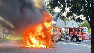 Clifton NJ Fire Dept operating at a Fully involved mini bus fire 95 Huron Ave [upl. by Salmon330]