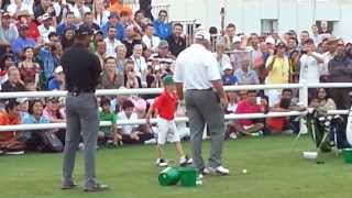 Tiger Woods amp Mark OMeara Upstaged By 6Year Old Sean Cooper At 2014 Dubai Desert Classic Clinic [upl. by Eseerehc]