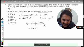 Boiling water is heated in a 2 kW electric kettle The initial mass of wateris 04 kg Assume the sp [upl. by Enogitna]