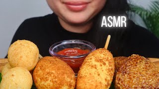 ASMR  MOZZARELLA CORN DOGS CHEESE BALLS AND GRILLED RICE  Eating sounds No talking [upl. by Anita]