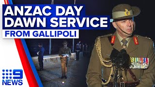 Anzac Day 2023 Gallipoli Dawn Service  9 News Australia [upl. by Adelbert]