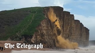 Dorset cliff collapses launching 400tonnes of rockfall into ocean [upl. by Codd]