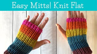 Easy Fingerless Mitts Flat Knitting on Straight Needles  Beginner Knitting [upl. by Sherurd]