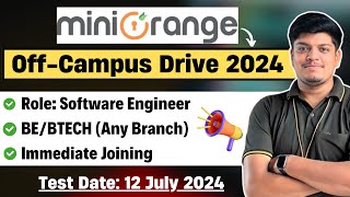 Minorange Off Campus Drive 2024  Test Date 12 July 2024  Immediate Joining Syfe Hiring 20242026 [upl. by Akkimat]