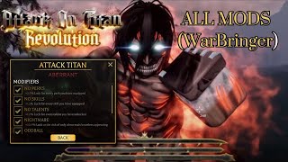 🔴 WARBRINGER GRIND ALL MODS ABBERANT 5K SUB THANKS  Attack on Titan Revolution [upl. by Iror]