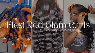 Hollywood Glam Curls Using Flexi Rods  Switching The frontal On My Wig [upl. by Leind985]