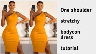 one shoulder stretchy bodycon dress tutorial [upl. by Annol56]