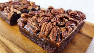 Caramel Pecan Brownies Recipe  Rich Chocolate Brownies topped with Pecan Pie [upl. by Nelo241]