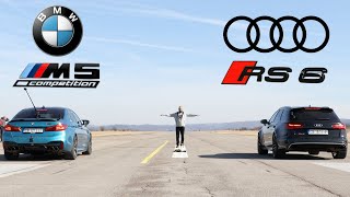 DRAG RACE BMW M5 F90 Comp vs 700HP Audi RS6 Avant [upl. by Noyad]