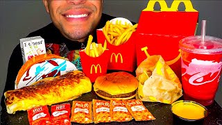 ASMR MCDONALDS HAPPY MEAL TACO BELL BURRITO FRIES DORITOS LOCOS TACO CHEESEBURGER TOY MUKBANG [upl. by Nedi]