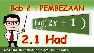 Video 02 Matematik Tambahan KSSM Tingkatan 5 Bab 2 Pembezaan  Had [upl. by Zack]