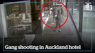 Crazy footage of Auckland hotel gang shooting revealed  nzheraldconz [upl. by Akemak809]