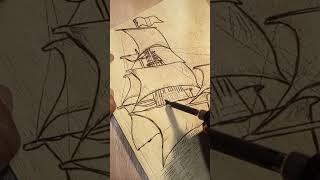 Pirate Sailing Ship  Wood Burning Art [upl. by Eisus384]