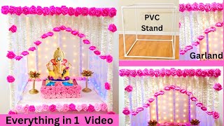 Ganpati Decoration ideas at Home 2023  How to make stand for Ganpati Decoration  Garland Making [upl. by Imis]