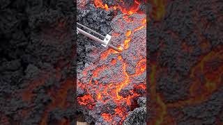 LAVA Science Penetrating Liquid Lava to test Viscosity Iceland July 2023 iceland lava viral [upl. by Nywled]