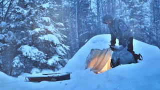 Winter Storm Camping in a Shelter made of Snow  Blizzard Conditions in Atlantic Canada [upl. by Anuaik564]