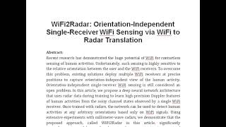 WiFi2Radar Orientation Independent Single Receiver WiFi Sensing via WiFi to Radar Translation [upl. by Eceinart83]