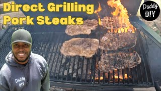 POV Charcoal Direct Grilling Pork Steaks  ASMR [upl. by Eiromem]