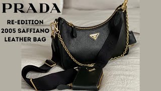 Prada ReEdition 2005 Saffiano Leather Bag  Black  WHATS IN MY BAG  Antonette Shay [upl. by Nari]