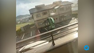 A tornado throws a car into the air in Nihonmatsu Japan [upl. by Lieno]