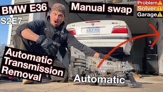 BMW E36 Automatic Transmission Removal for automatic to manual swap BMW 318i 320i 325i 328i m3 [upl. by Woodman717]