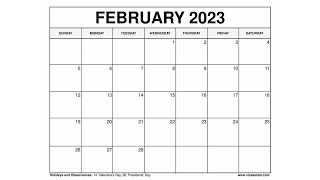 Printable February 2023 Calendar Templates with Holidays  VL Calendar [upl. by Briana]