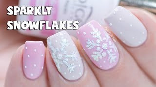 EASY GEL NAILS  SPARKLY SNOWFLAKE NAIL ART with Gel Polish [upl. by Kele]